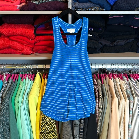 Lou & Grey by Loft turquoise and white striped racerback tank top size XS​ - Picture 1 of 3